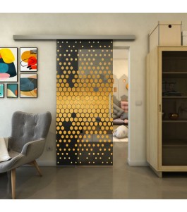 Glasschiebetür SLIM-LINE - Fineprint Model 072 Gold auf Grauglas