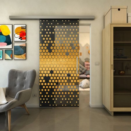 Glasschiebetür SLIM-LINE - Fineprint Model 072 Gold auf Grauglas