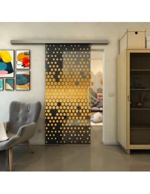 Glasschiebetür SLIM-LINE - Fineprint Model 072 Gold auf Grauglas