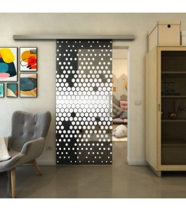 Glasschiebetür SLIM-LINE - Fineprint Model 072 Weiss auf Grauglas
