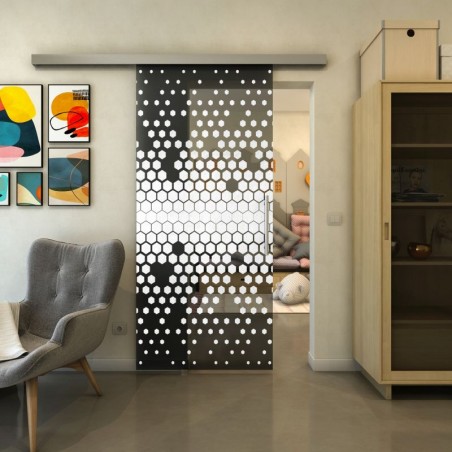Glasschiebetür SLIM-LINE - Fineprint Model 072 Weiss auf Grauglas