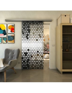 Glasschiebetür SLIM-LINE - Fineprint Model 072 Weiss auf Grauglas