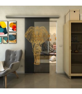 Glasschiebetür SLIM-LINE - Fineprint Model 078 Gold auf Grauglas