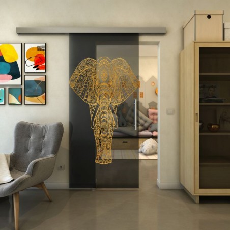 Glasschiebetür SLIM-LINE - Fineprint Model 078 Gold auf Grauglas