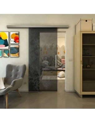 Glasschiebetür SLIM-LINE - Fineprint Model 080 Schwarz auf Grauglas