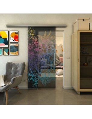 Glasschiebetür SLIM-LINE - Fineprint Model 080 Verlauf auf Grauglas