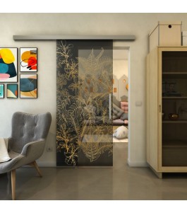 Glasschiebetür SLIM-LINE - Fineprint Model 080 Gold auf Grauglas
