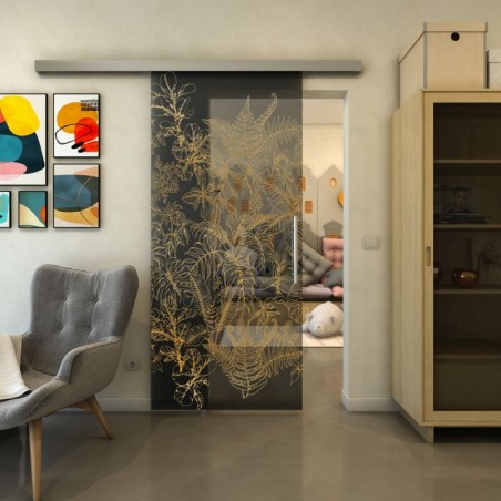 Glasschiebetür SLIM-LINE - Fineprint Model 080 Gold auf Grauglas