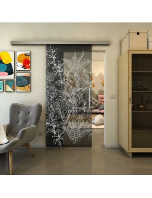 Glasschiebetür SLIM-LINE - Fineprint Model 080 Weiss auf Grauglas