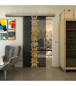 Glasschiebetür SLIM-LINE - Fineprint Model 081 Gold auf Grauglas