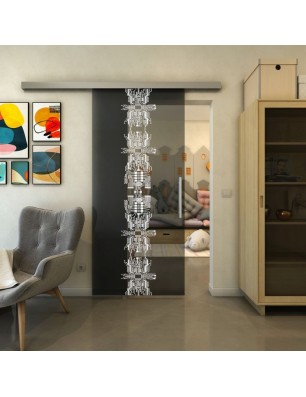 Glasschiebetür SLIM-LINE - Fineprint Model 081 Weiss auf Grauglas