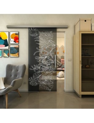 Glasschiebetür SLIM-LINE - Fineprint Model 082 Weiss auf Grauglas