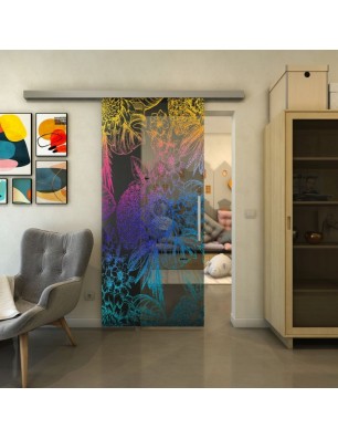 Glasschiebetür SLIM-LINE - Fineprint Model 083 Verlauf auf Grauglas