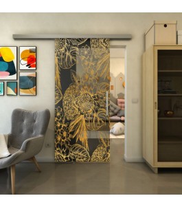 Glasschiebetür SLIM-LINE - Fineprint Model 083 Gold auf Grauglas