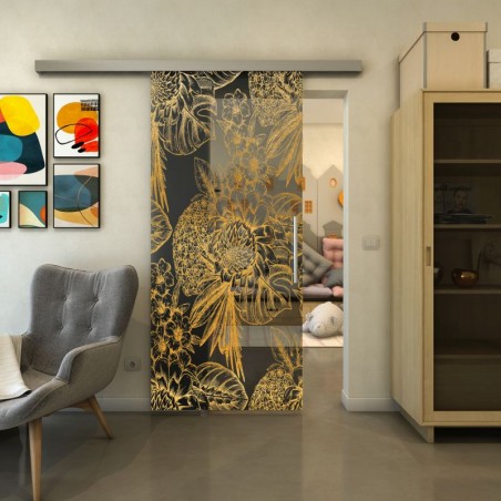 Glasschiebetür SLIM-LINE - Fineprint Model 083 Gold auf Grauglas