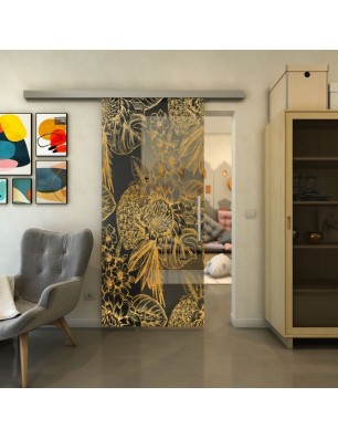 Glasschiebetür SLIM-LINE - Fineprint Model 083 Gold auf Grauglas