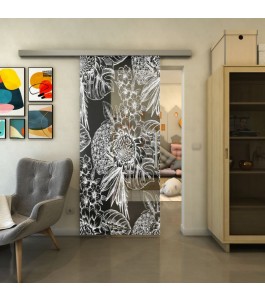 Glasschiebetür SLIM-LINE - Fineprint Model 083 Weiss auf Grauglas