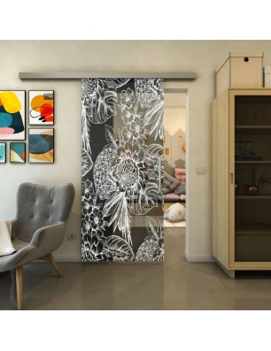 Glasschiebetür SLIM-LINE - Fineprint Model 083 Weiss auf Grauglas