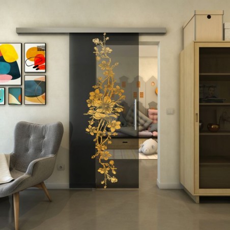 Glasschiebetür SLIM-LINE - Fineprint Model 085 Gold auf Grauglas