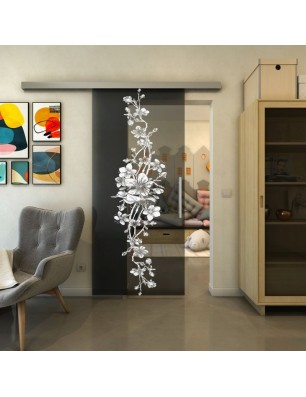Glasschiebetür SLIM-LINE - Fineprint Model 085 Weiss auf Grauglas