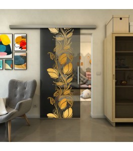 Glasschiebetür SLIM-LINE - Fineprint Model 086 Gold auf Grauglas