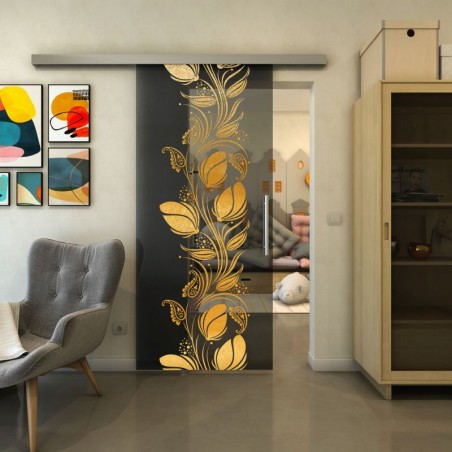 Glasschiebetür SLIM-LINE - Fineprint Model 086 Gold auf Grauglas