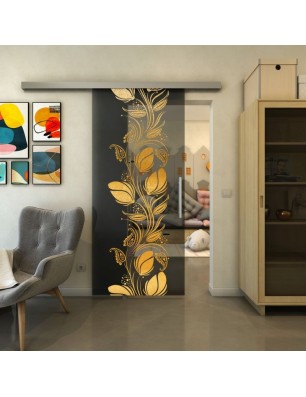 Glasschiebetür SLIM-LINE - Fineprint Model 086 Gold auf Grauglas