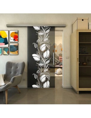 Glasschiebetür SLIM-LINE - Fineprint Model 086 Weiss auf Grauglas