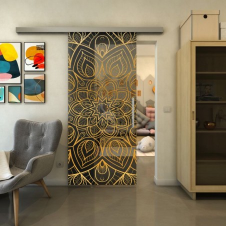 Glasschiebetür SLIM-LINE - Fineprint Model 087 Gold auf Grauglas