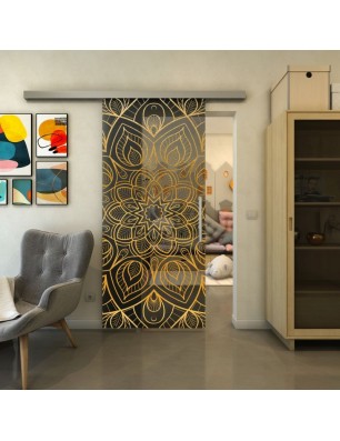 Glasschiebetür SLIM-LINE - Fineprint Model 087 Gold auf Grauglas