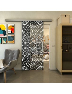 Glasschiebetür SLIM-LINE - Fineprint Model 087 Weiss auf Grauglas