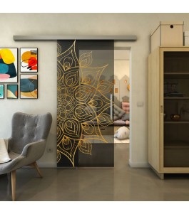 Glasschiebetür SLIM-LINE - Fineprint Model 088 Gold auf Grauglas