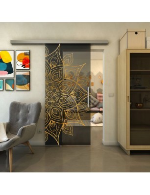 Glasschiebetür SLIM-LINE - Fineprint Model 088 Gold auf Grauglas