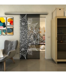 Glasschiebetür SLIM-LINE - Fineprint Model 088 Weiss auf Grauglas