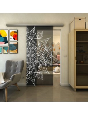Glasschiebetür SLIM-LINE - Fineprint Model 088 Weiss auf Grauglas