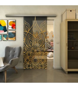 Glasschiebetür SLIM-LINE - Fineprint Model 089 Gold auf Grauglas