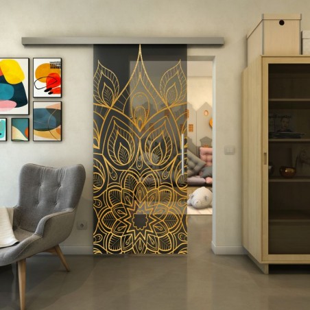 Glasschiebetür SLIM-LINE - Fineprint Model 089 Gold auf Grauglas