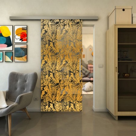 Glasschiebetür SLIM-LINE - Fineprint Model 091 Gold auf Grauglas