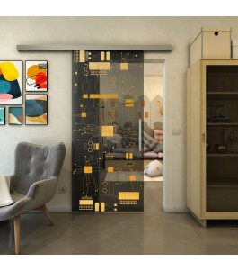Glasschiebetür SLIM-LINE - Fineprint Model 092 Gold auf Grauglas