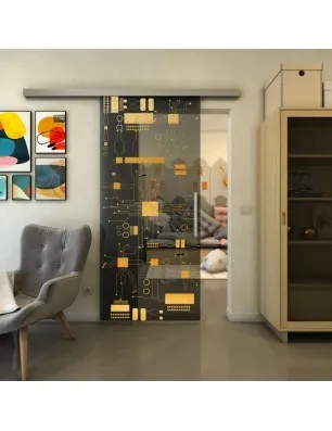 Glasschiebetür SLIM-LINE - Fineprint Model 092 Gold auf Grauglas