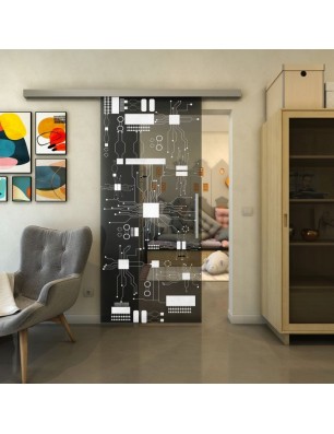 Glasschiebetür SLIM-LINE - Fineprint Model 092 Weiss auf Grauglas