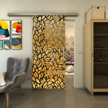 Glasschiebetür SLIM-LINE - Fineprint Model 093 Gold auf Grauglas
