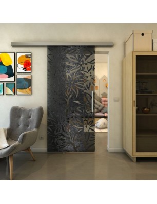 Glasschiebetür SLIM-LINE - Fineprint Model 094 Schwarz auf Grauglas