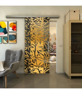 Glasschiebetür SLIM-LINE - Fineprint Model 094 Gold auf Grauglas