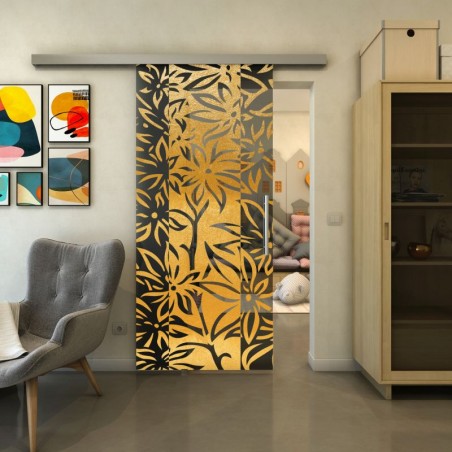 Glasschiebetür SLIM-LINE - Fineprint Model 094 Gold auf Grauglas