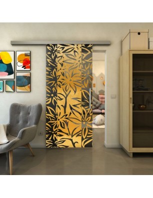 Glasschiebetür SLIM-LINE - Fineprint Model 094 Gold auf Grauglas