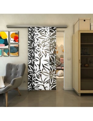 Glasschiebetür SLIM-LINE - Fineprint Model 094 Weiss auf Grauglas
