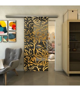 Glasschiebetür SLIM-LINE - Fineprint Model 095 Gold auf Grauglas