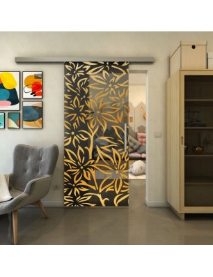 Glasschiebetür SLIM-LINE - Fineprint Model 095 Gold auf Grauglas