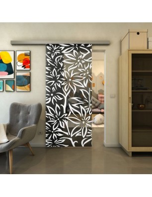 Glasschiebetür SLIM-LINE - Fineprint Model 095 Weiss auf Grauglas